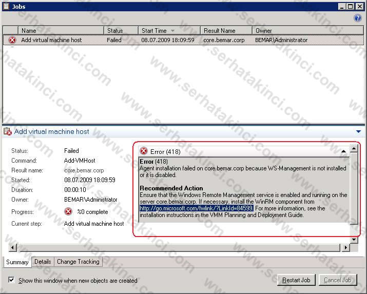 VMM Virtual Server 2005 Host Eklerken Error 418 Serhat AKINCI IT Blog