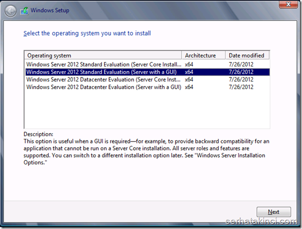 Windows Server 2012 Standard Deneme Sürümü